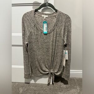 Nine Britton, Billie Tie Front Brushed Knit Top, size M, Taupe, NWT